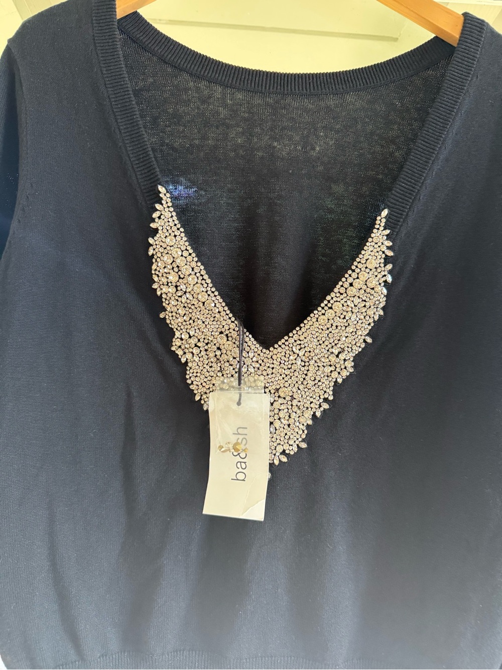 ba&sh Black V-Neck Sweater with Crystal Embellishment - Picture 2 of 5